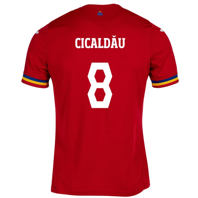 Danxen Hombre Camiseta Rumania Alexandru Cicâldău #8 Rojo 2ª Equipación 24-26 La Camisa México