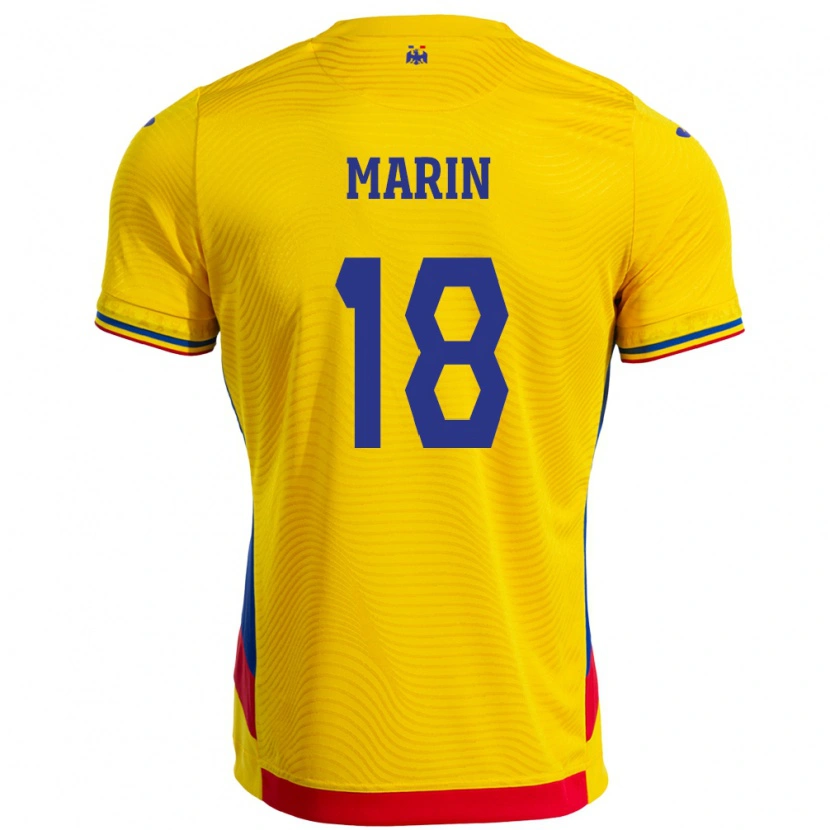 Danxen Mujer Camiseta Rumania Răzvan Marin #18 Amarillo 1ª Equipación 24-26 La Camisa México