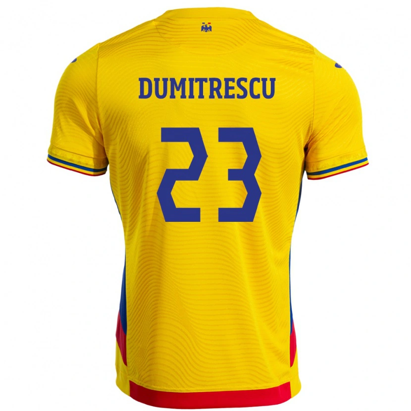 Danxen Mujer Camiseta Rumania Andres Dumitrescu #23 Amarillo 1ª Equipación 24-26 La Camisa México