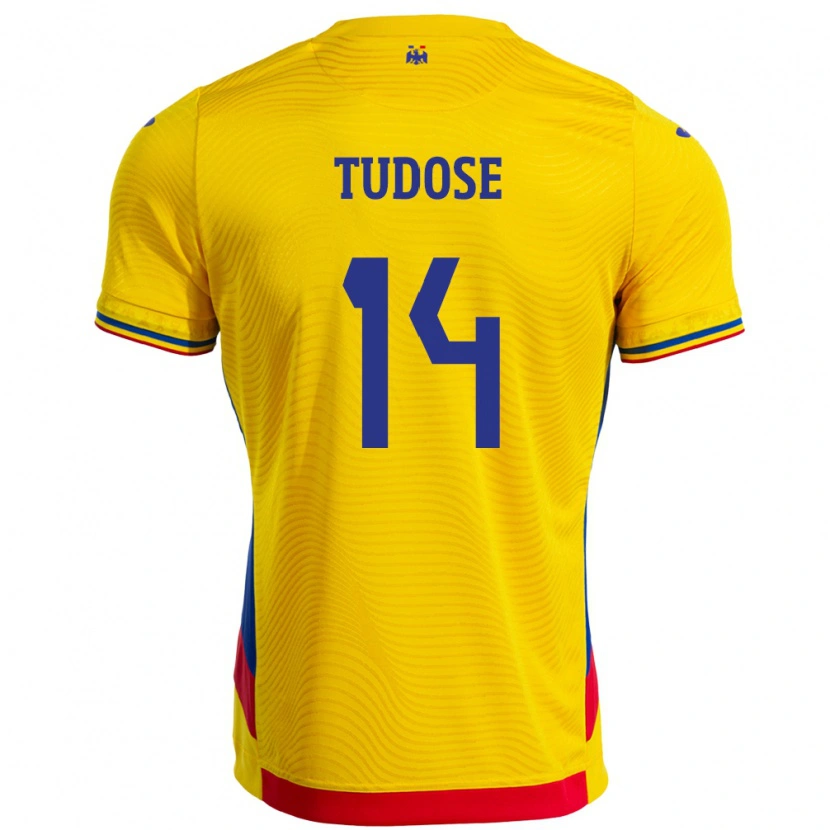 Danxen Mujer Camiseta Rumania Mario Tudose #14 Amarillo 1ª Equipación 24-26 La Camisa México
