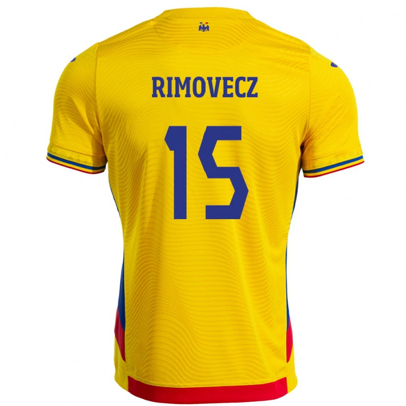 Danxen Mujer Camiseta Rumania Sergiu Rimovecz #15 Amarillo 1ª Equipación 24-26 La Camisa México
