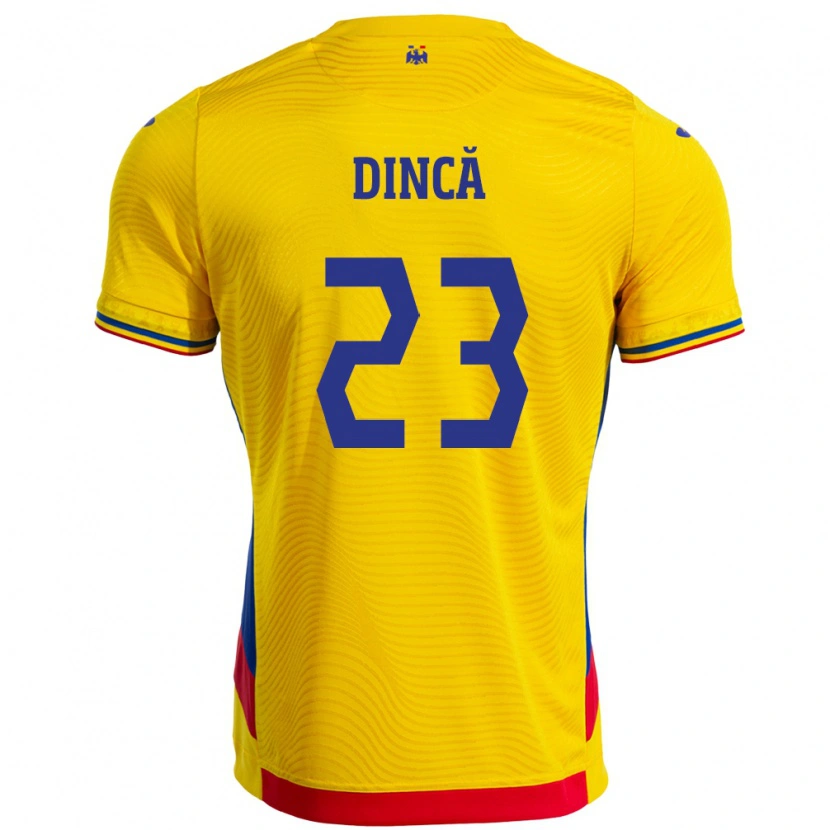 Danxen Mujer Camiseta Rumania David Dincă #23 Amarillo 1ª Equipación 24-26 La Camisa México