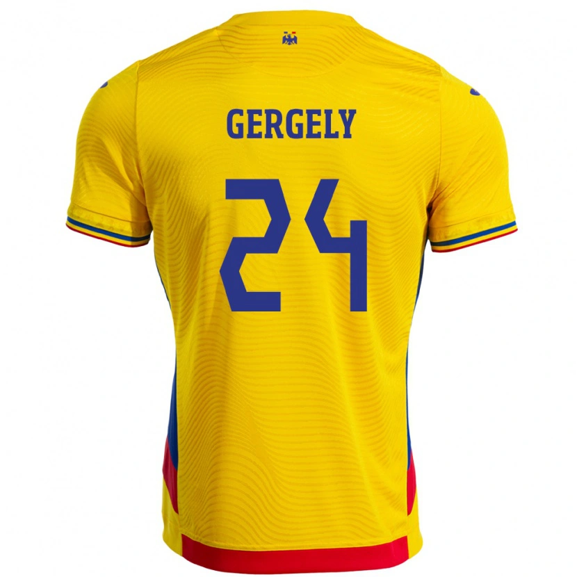 Danxen Mujer Camiseta Rumania Botond Gergely #24 Amarillo 1ª Equipación 24-26 La Camisa México