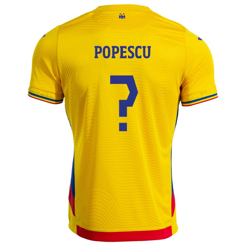 Danxen Mujer Camiseta Rumania Marco Popescu #0 Amarillo 1ª Equipación 24-26 La Camisa México