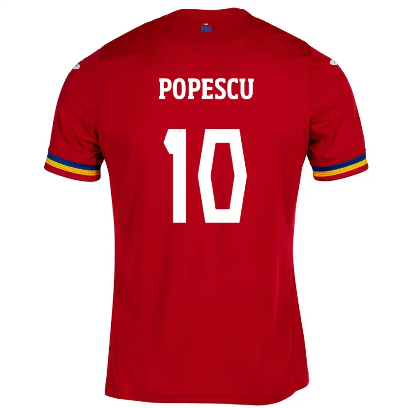 Danxen Mujer Camiseta Rumania Octavian Popescu #10 Rojo 2ª Equipación 24-26 La Camisa México