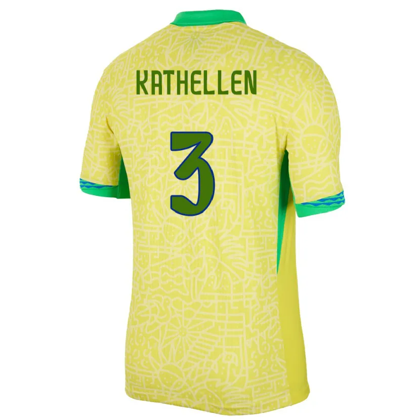 Danxen Niño Camiseta Brasil Kathellen #3 Amarillo 1ª Equipación 24-26 La Camisa México