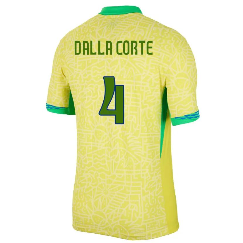 Danxen Niño Camiseta Brasil Joao Dalla Corte #4 Amarillo 1ª Equipación 24-26 La Camisa México