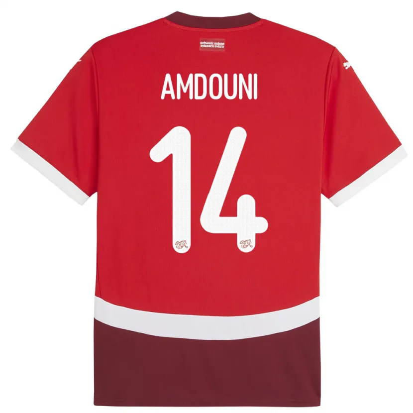 Danxen Niño Camiseta Suiza Mohamed Zeki Amdouni #14 Rojo 1ª Equipación 24-26 La Camisa México
