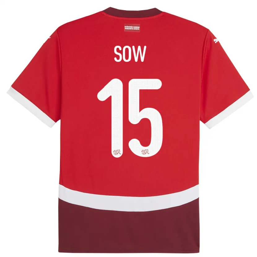 Danxen Niño Camiseta Suiza Djibril Sow #15 Rojo 1ª Equipación 24-26 La Camisa México