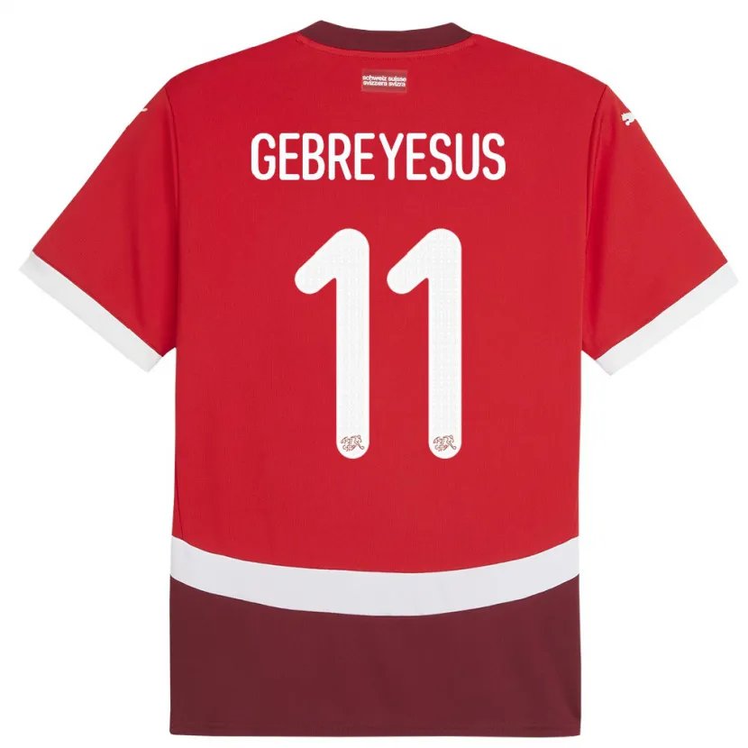 Danxen Niño Camiseta Suiza Esey Gebreyesus #11 Rojo 1ª Equipación 24-26 La Camisa México