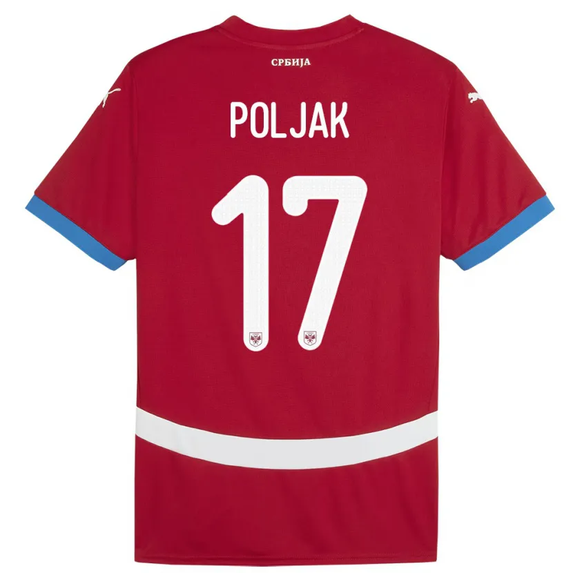 Danxen Niño Camiseta Serbia Allegra Poljak #17 Rojo 1ª Equipación 24-26 La Camisa México