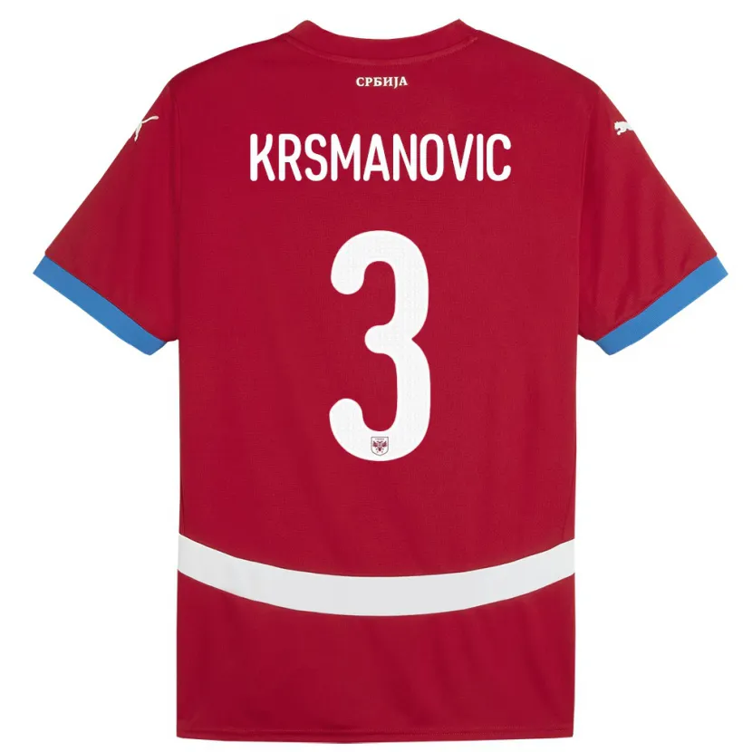 Danxen Niño Camiseta Serbia Nemanja Krsmanovic #3 Rojo 1ª Equipación 24-26 La Camisa México
