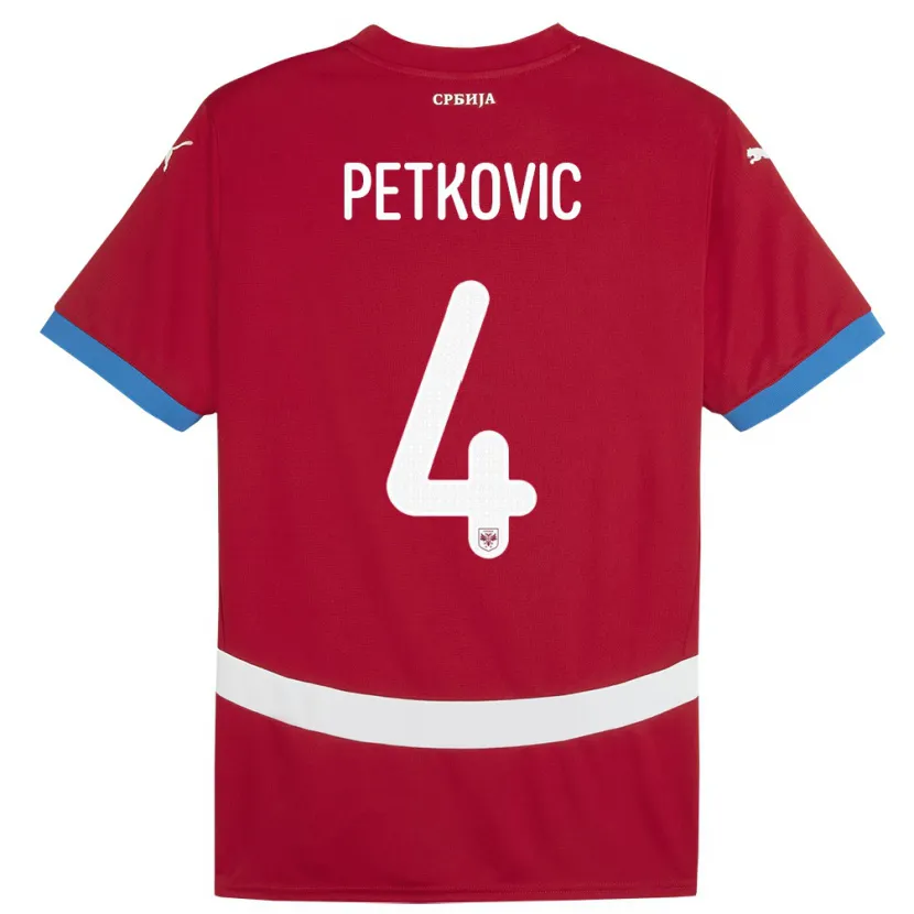 Danxen Niño Camiseta Serbia Nikola Petkovic #4 Rojo 1ª Equipación 24-26 La Camisa México