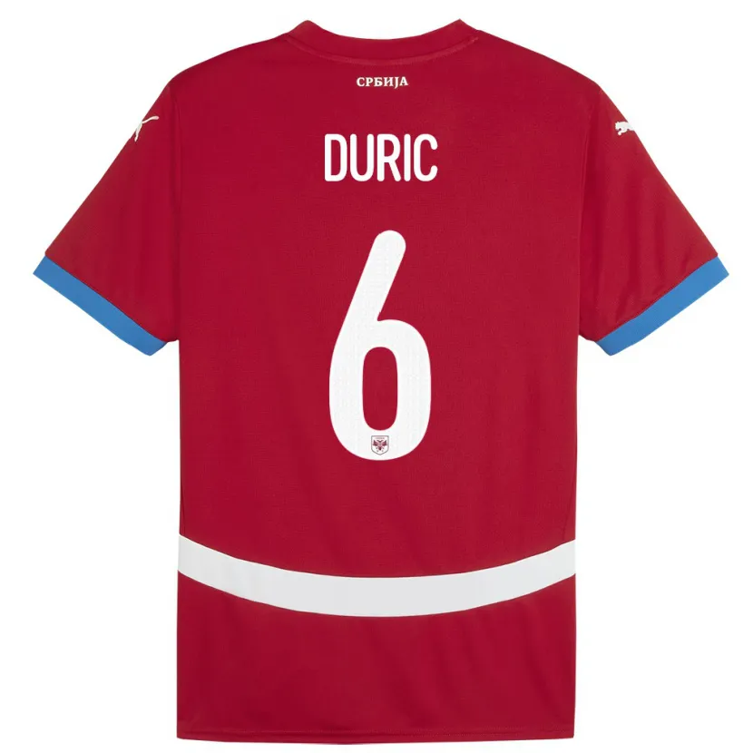 Danxen Niño Camiseta Serbia Andrej Duric #6 Rojo 1ª Equipación 24-26 La Camisa México