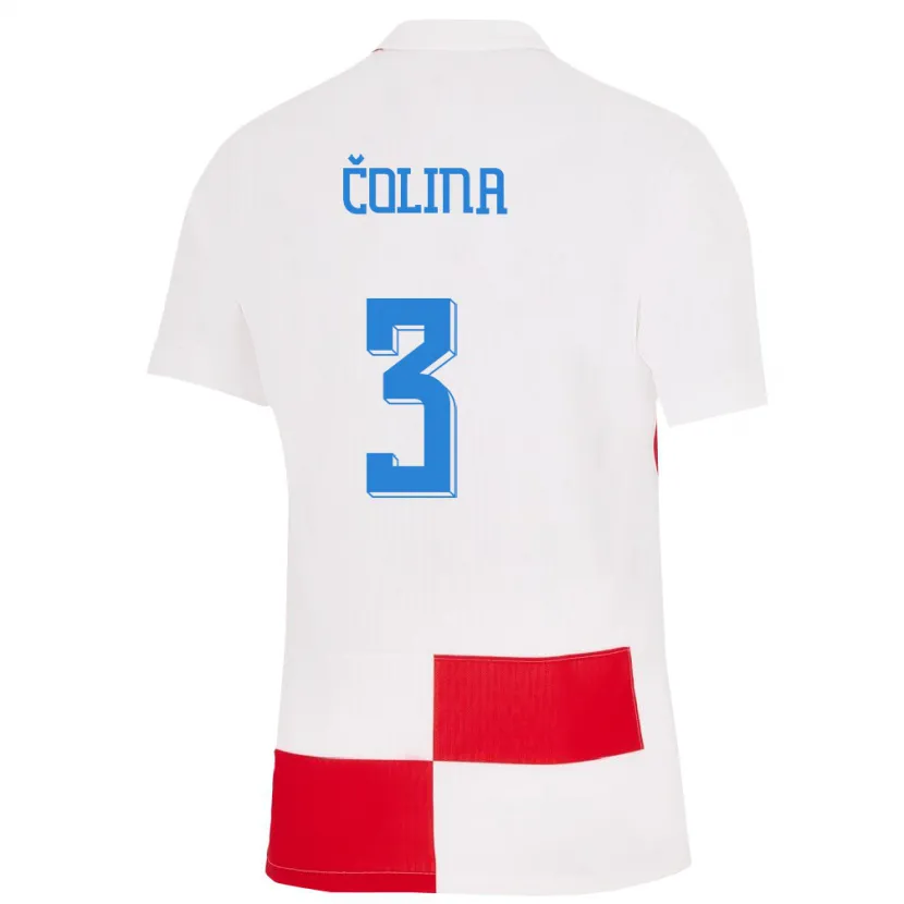 Danxen Niño Camiseta Croacia David Colina #3 Blanco Rojo 1ª Equipación 24-26 La Camisa México