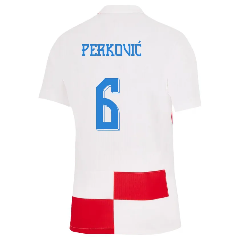 Danxen Niño Camiseta Croacia Mauro Perkovic #6 Blanco Rojo 1ª Equipación 24-26 La Camisa México