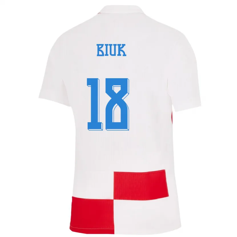 Danxen Niño Camiseta Croacia Stipe Biuk #18 Blanco Rojo 1ª Equipación 24-26 La Camisa México