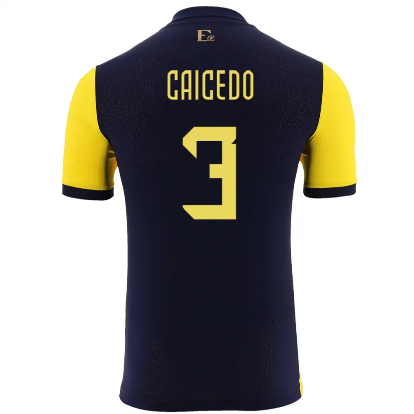 Danxen Niño Camiseta Ecuador Jessy Caicedo #3 Amarillo 1ª Equipación 24-26 La Camisa México