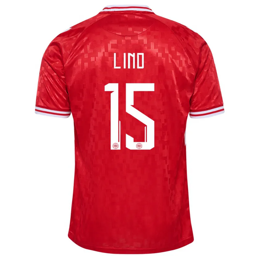 Danxen Niño Camiseta Dinamarca Victor Lind #15 Rojo 1ª Equipación 24-26 La Camisa México