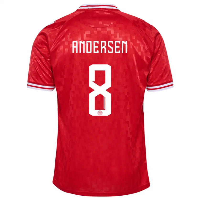 Danxen Niño Camiseta Dinamarca Silas Andersen #8 Rojo 1ª Equipación 24-26 La Camisa México