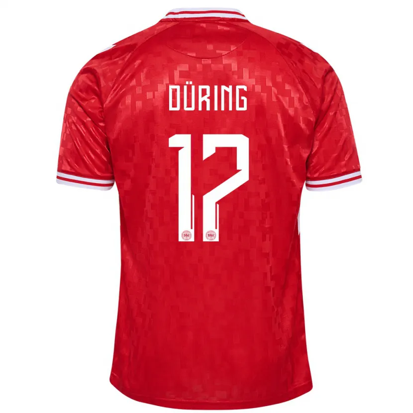 Danxen Niño Camiseta Dinamarca Rasmus Düring #17 Rojo 1ª Equipación 24-26 La Camisa México