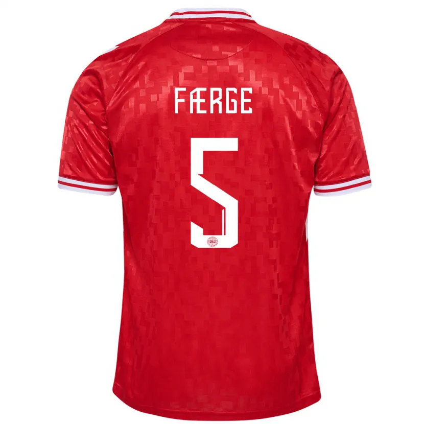 Danxen Niño Camiseta Dinamarca Emma Færge #5 Rojo 1ª Equipación 24-26 La Camisa México