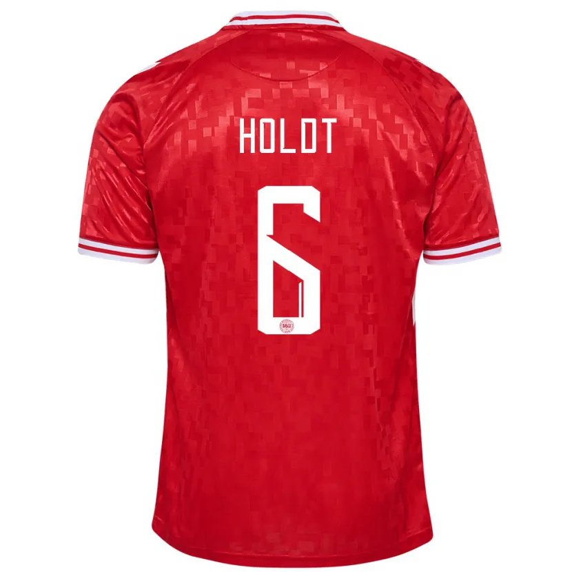 Danxen Niño Camiseta Dinamarca Olivia Holdt #6 Rojo 1ª Equipación 24-26 La Camisa México