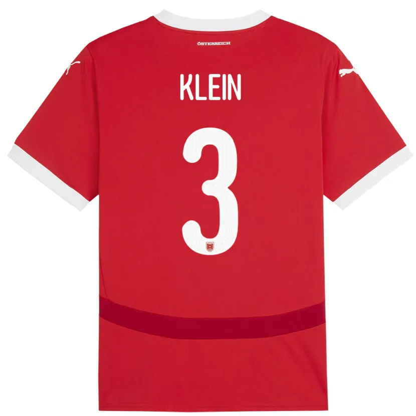 Danxen Niño Camiseta Austria Jennifer Klein #3 Rojo 1ª Equipación 24-26 La Camisa México
