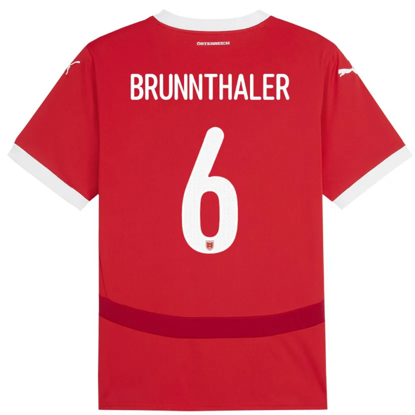 Danxen Niño Camiseta Austria Melanie Brunnthaler #6 Rojo 1ª Equipación 24-26 La Camisa México