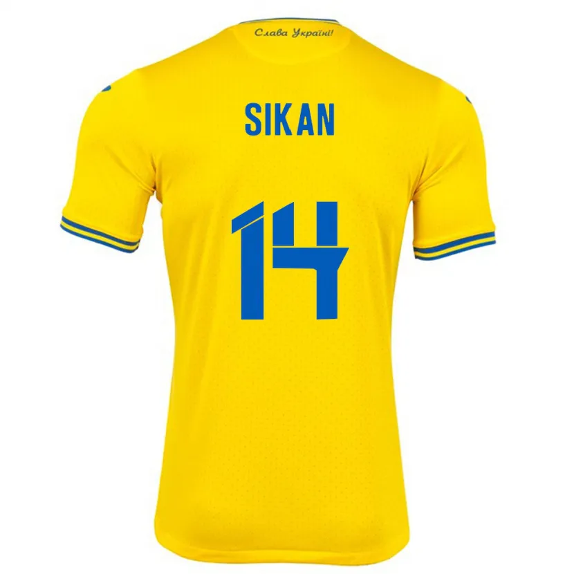 Danxen Niño Camiseta Ucrania Danylo Sikan #14 Amarillo 1ª Equipación 24-26 La Camisa México