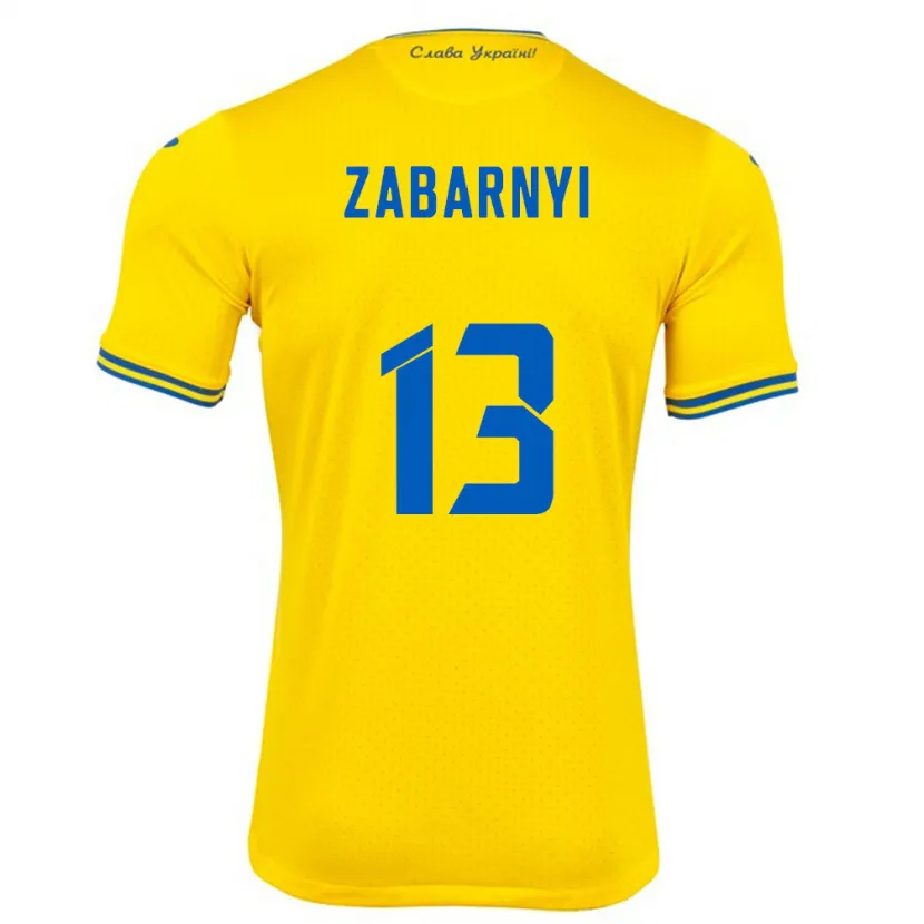Danxen Niño Camiseta Ucrania Ilya Zabarnyi #13 Amarillo 1ª Equipación 24-26 La Camisa México