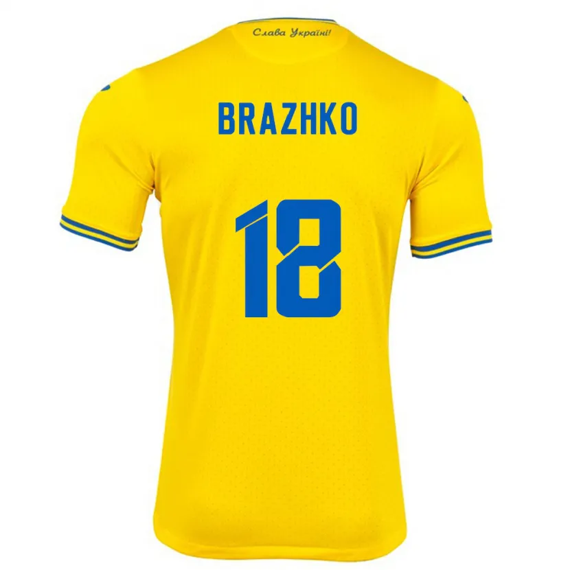 Danxen Niño Camiseta Ucrania Volodymyr Brazhko #18 Amarillo 1ª Equipación 24-26 La Camisa México