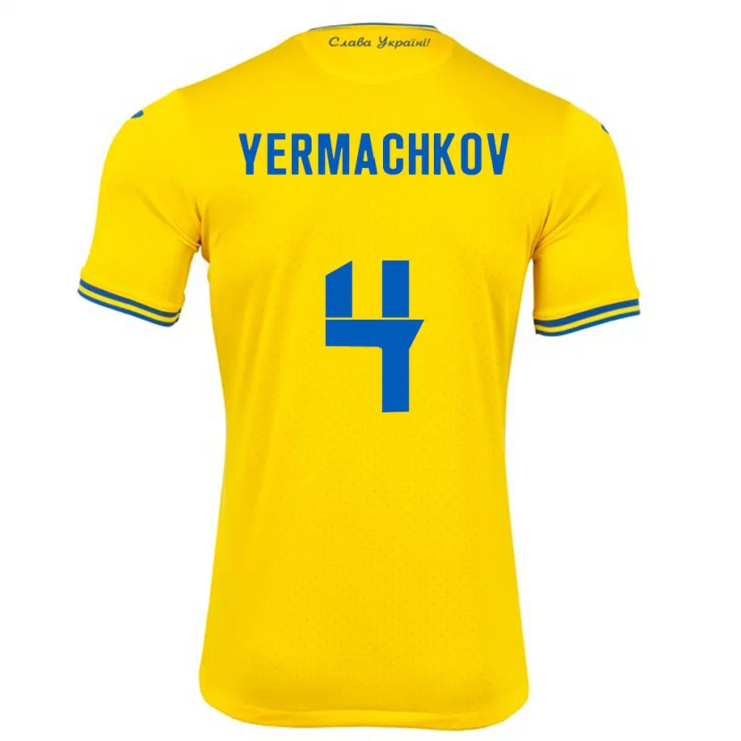 Danxen Niño Camiseta Ucrania Ivan Yermachkov #4 Amarillo 1ª Equipación 24-26 La Camisa México