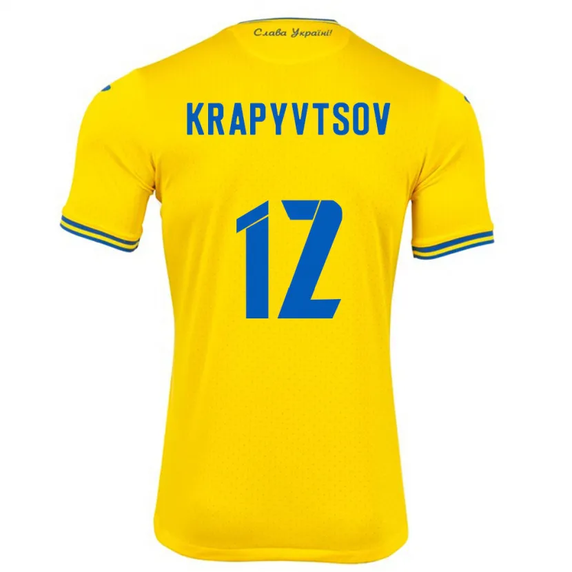 Danxen Niño Camiseta Ucrania Vladyslav Krapyvtsov #12 Amarillo 1ª Equipación 24-26 La Camisa México