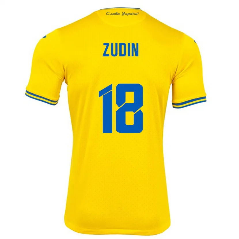 Danxen Niño Camiseta Ucrania Dmytro Zudin #18 Amarillo 1ª Equipación 24-26 La Camisa México