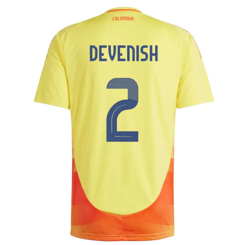Danxen Niño Camiseta Colombia Cristian Devenish #2 Amarillo 1ª Equipación 24-26 La Camisa México