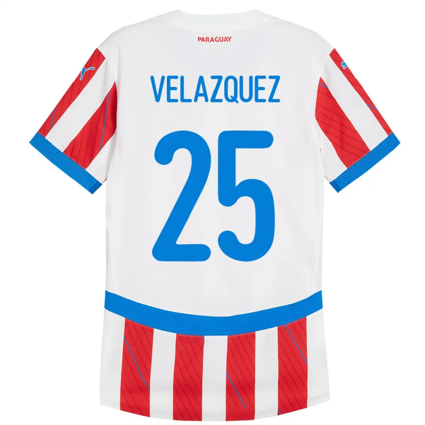 Danxen Niño Camiseta Paraguay Gustavo Velázquez #25 Blanco Rojo 1ª Equipación 24-26 La Camisa México