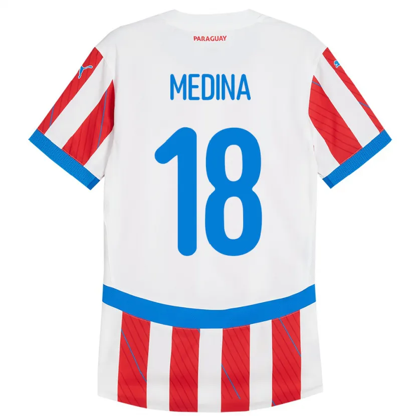 Danxen Niño Camiseta Paraguay Jesús Medina #18 Blanco Rojo 1ª Equipación 24-26 La Camisa México