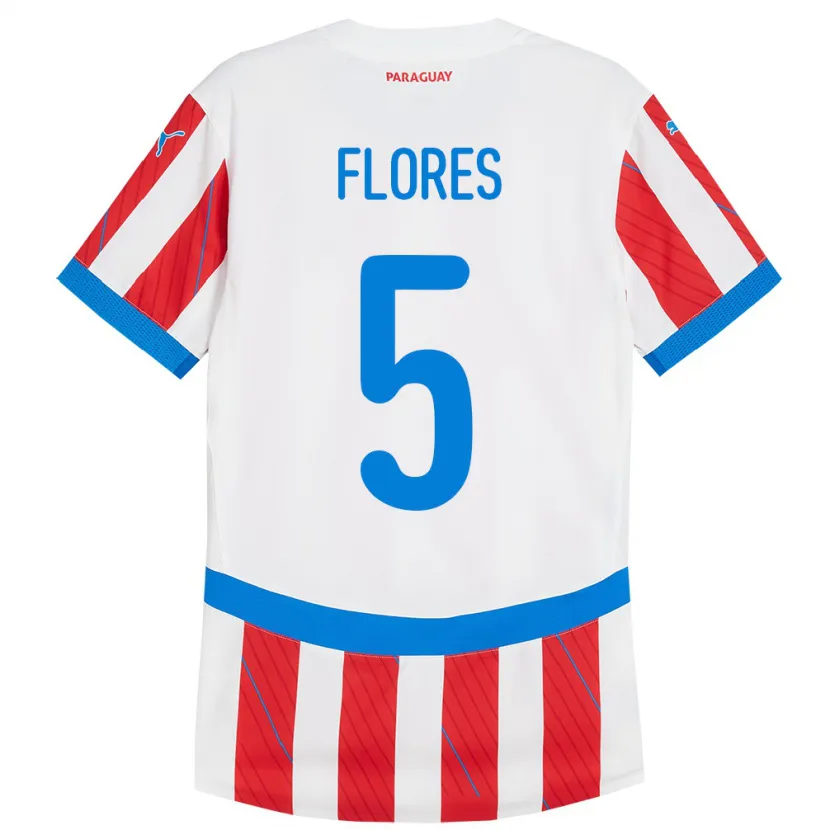 Danxen Niño Camiseta Paraguay Gilberto Flores #5 Blanco Rojo 1ª Equipación 24-26 La Camisa México