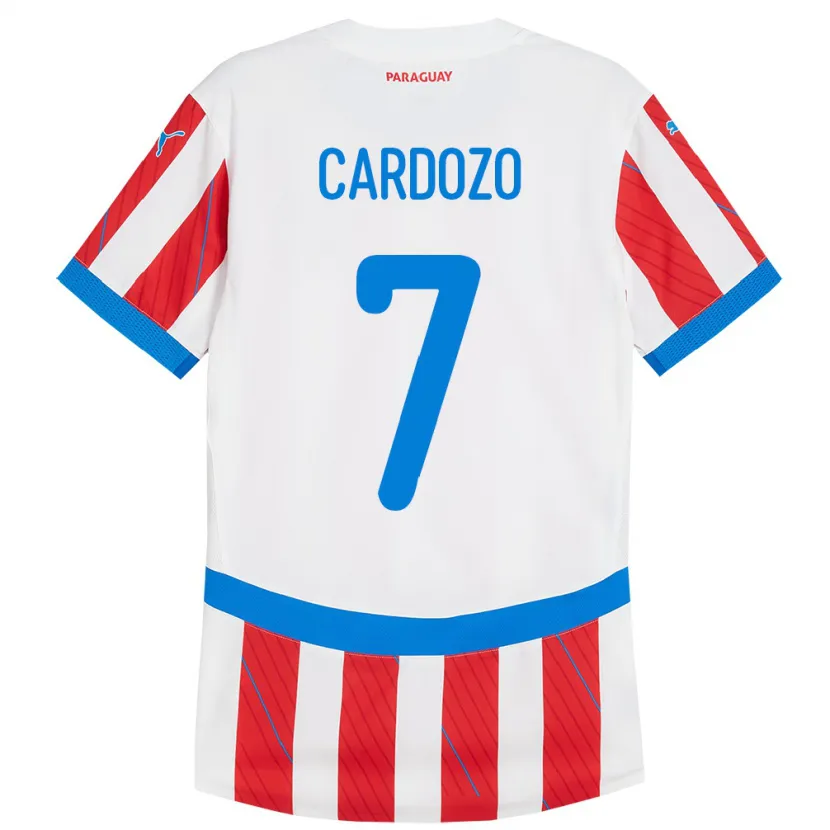 Danxen Niño Camiseta Paraguay Fernando Cardozo #7 Blanco Rojo 1ª Equipación 24-26 La Camisa México