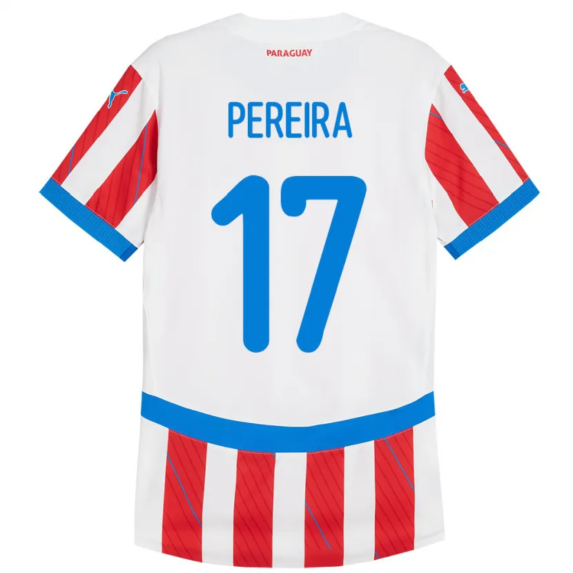 Danxen Niño Camiseta Paraguay Kevin Pereira #17 Blanco Rojo 1ª Equipación 24-26 La Camisa México