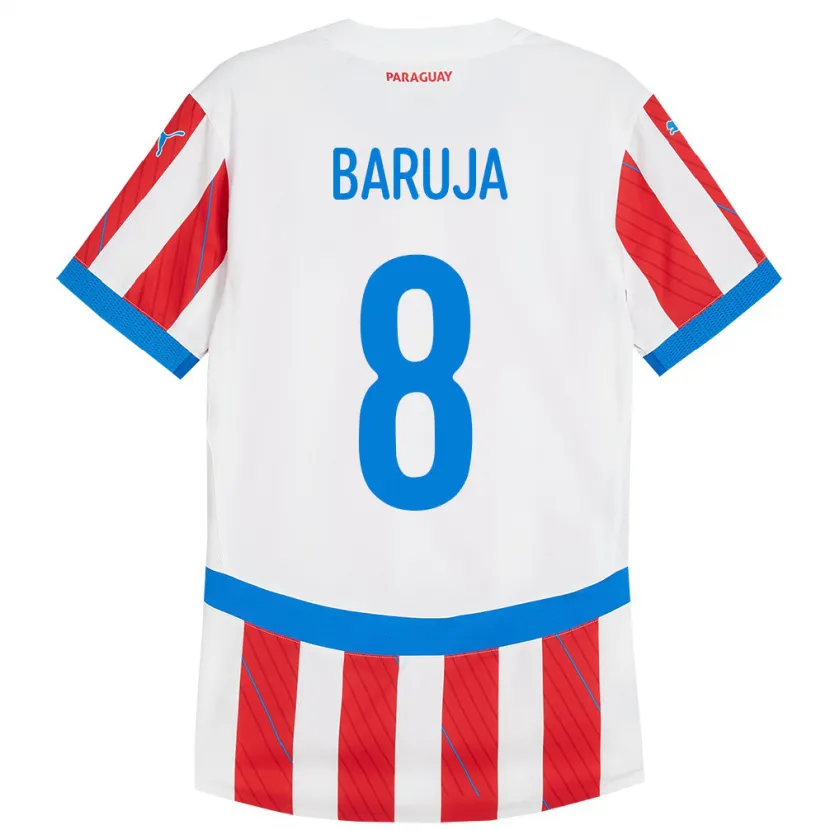 Danxen Niño Camiseta Paraguay Fabrizio Baruja #8 Blanco Rojo 1ª Equipación 24-26 La Camisa México