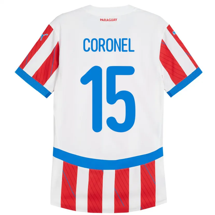 Danxen Niño Camiseta Paraguay Éver Coronel #15 Blanco Rojo 1ª Equipación 24-26 La Camisa México