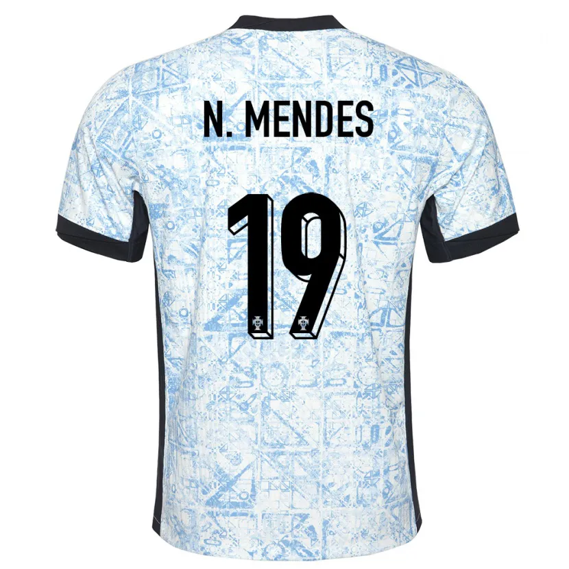 Danxen Niño Camiseta Portugal Nuno Mendes #19 Crema Azul 2ª Equipación 24-26 La Camisa México