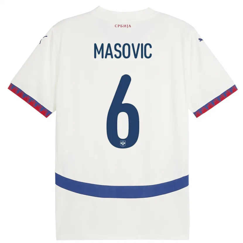 Danxen Niño Camiseta Serbia Erhan Masovic #6 Blanco 2ª Equipación 24-26 La Camisa México