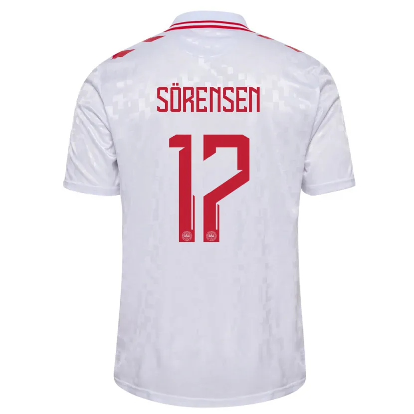 Danxen Niño Camiseta Dinamarca Oliver Sörensen #17 Blanco 2ª Equipación 24-26 La Camisa México