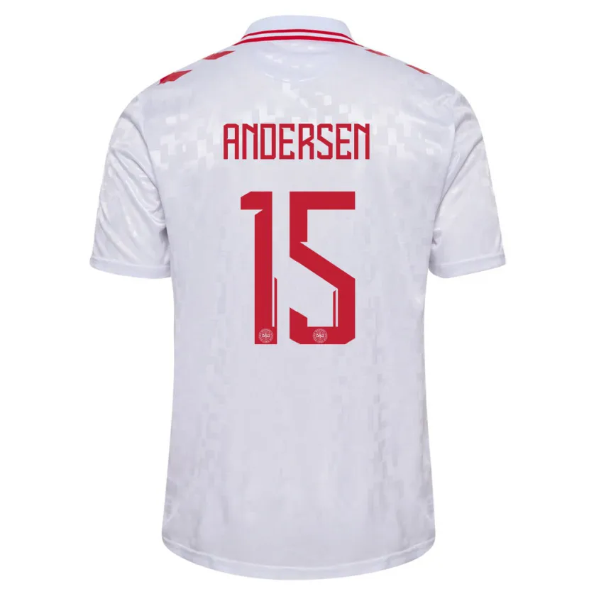Danxen Niño Camiseta Dinamarca Jacob Andersen #15 Blanco 2ª Equipación 24-26 La Camisa México