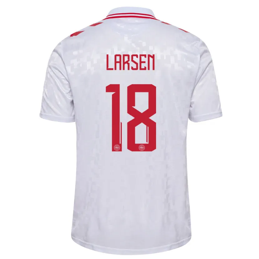 Danxen Niño Camiseta Dinamarca Lukas Larsen #18 Blanco 2ª Equipación 24-26 La Camisa México