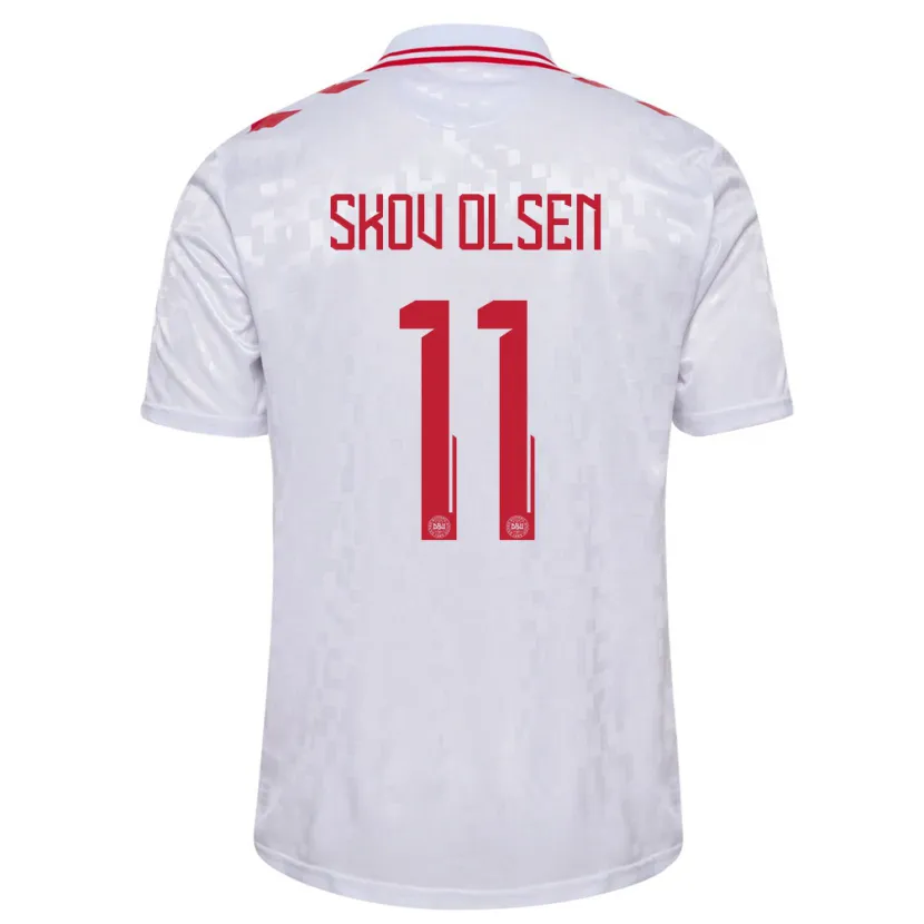 Danxen Niño Camiseta Dinamarca Andreas Skov Olsen #11 Blanco 2ª Equipación 24-26 La Camisa México