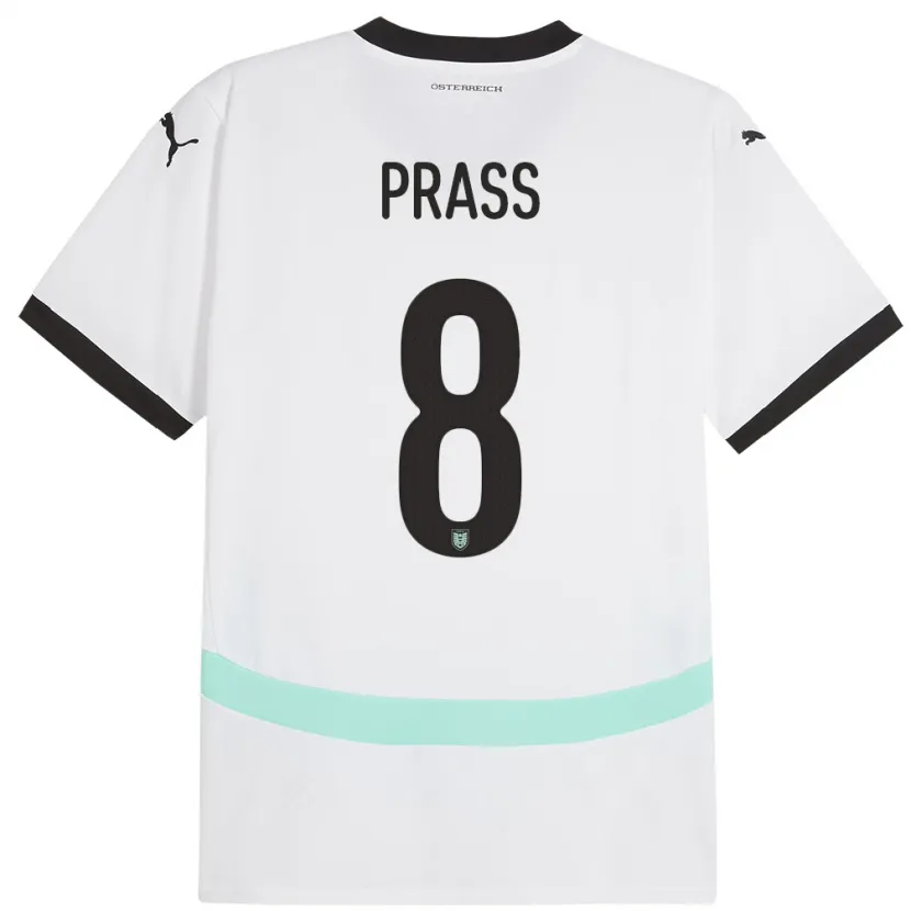 Danxen Niño Camiseta Austria Alexander Prass #8 Blanco 2ª Equipación 24-26 La Camisa México